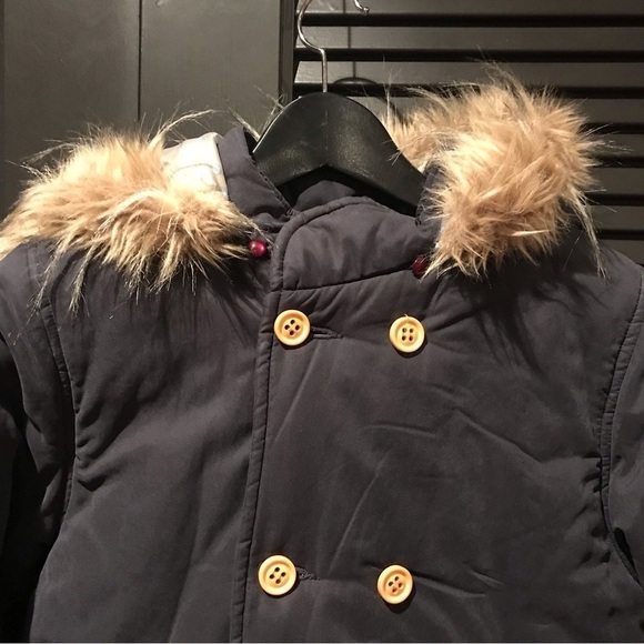 Honey Bee Double Breasted Blue Coat, Removable Hood, Nice, Thick & Soft, Size 15 - Picture 2 of 16